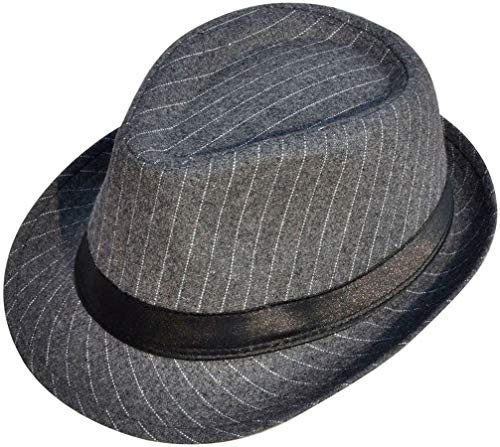 Simplicity Unisex Structured Gangster Trilby Felt Pinstripe Fedora Hat Grey