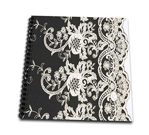 3dRose db_112151_2 White Flower Lace Pattern On Black-Memory Book, 12 by 12"