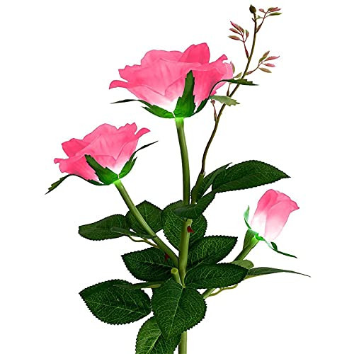 Solar Lights Outdoor Decorative Solar Garden Lights with Rose Flowers Muti-Color Changing LED Rose Lights Waterproof Solar Powered Landscape Lights for Garden Patio Yard Decoration -1PC-E-