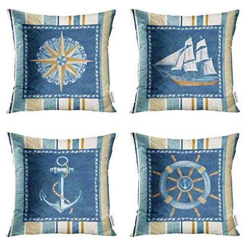 Taysta Pack of 4 Throw Pillow Covers Cases Nautical Stripe Coastal Contemporary Merry Christmas Decorative Square Pillowcase Cover Case Cushion Home Decor 16 x 16 Inches Taysta Pack of 4 Throw Pillow Covers Cases Nautical Stripe Coastal Contemporary Merry Christmas Decorative Square Pillowcase Cover Case Cushion Home Decor 16 x 16 Inches