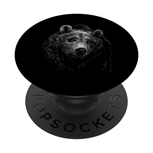 Bear Lover Head Portrait black background Theme Animal PopSockets Swappable PopGrip