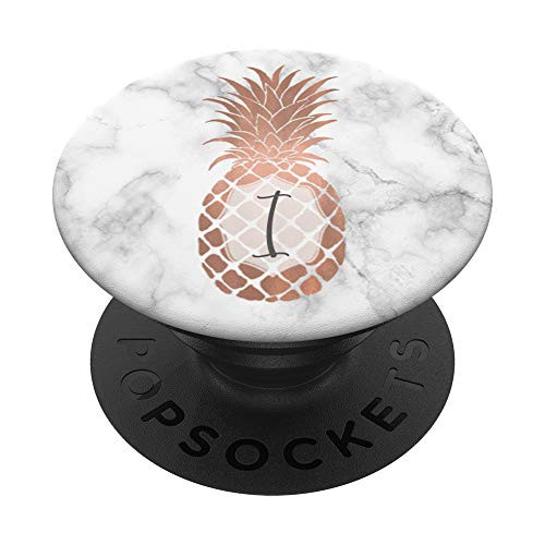 Pineapple Marble Monogram PopSocket Rose Gold With Initial I PopSockets Grip and Stand for Phones and Tablets