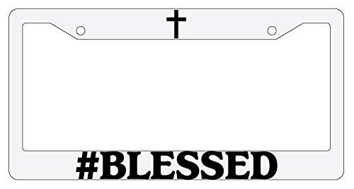 Blessed -Design K- White Plastic License Plate Frame DG