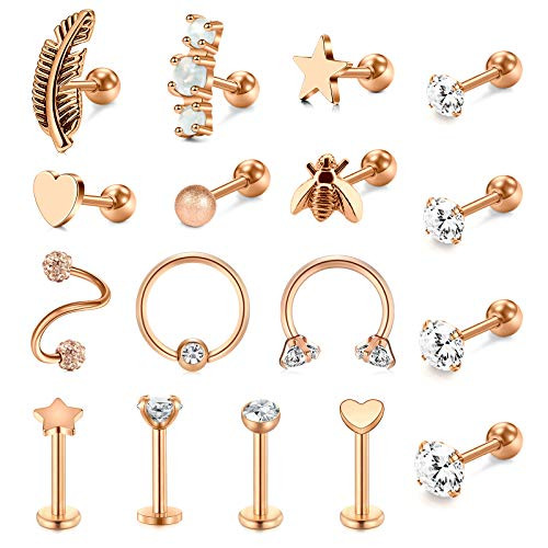 Anicina Tragus Earring for Women Men 16G Cartilage Earrings Stud Lip Ring Stainless Steel Eyebrow Helix Hoop Earring Tragus Piercing Jewelry Rose Gold Anicina Tragus Earring for Women Men 16G Cartilage Earrings Stud Lip Ring Stainless Steel Eyebrow Helix Hoop Earring Tragus Piercing Jewelry Rose Gold