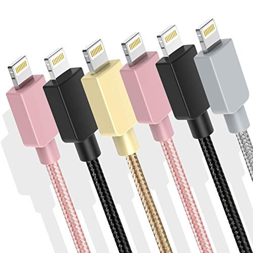 iPhone Charger CableMFi Certified iPhone Charging Cord Nylon Braided Lightning Cable 6FT 3FT 6PACK Apple Charging Cable Compatible with iPhone 11-Pro-X-Xs Max-XR-8 Plus -7 Plus-6- iPad
