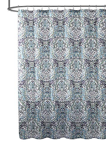 Hudson & Essex Elegant Blue Green Purple Fabric Shower Curtain: Large Floral Paisley Print Design, 72" x 72" inch