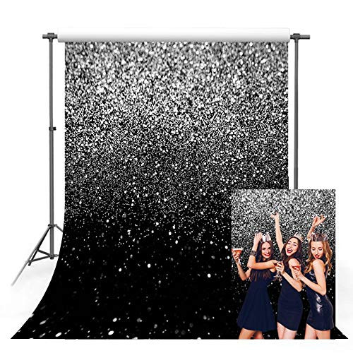 MEHOFOND Silver Glitter Sequin Spot Black Prom Backdrops Starry Sky Shining Abstract Photo Background Birthday Party Banner Wedding Children Newborn Photography Studio Props 5x7ft