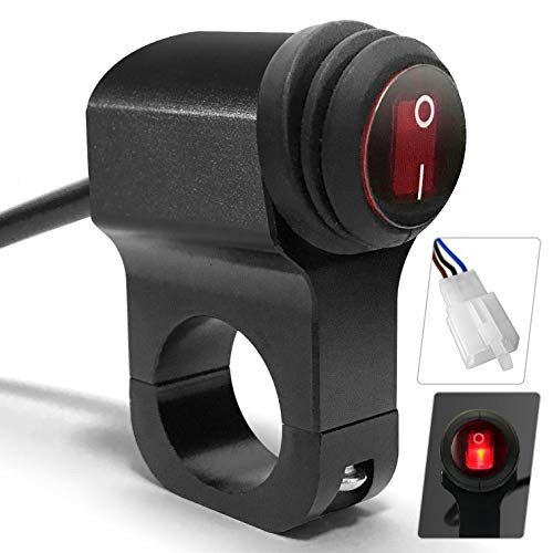 Motorcycle Handlebar Switch ATV Handlebar Light Switch 12V CNC Aluminium Alloy Push Botton Waterproof Switches with 3-Pin Connector- Fits 7-8" Handlebars -22mm-