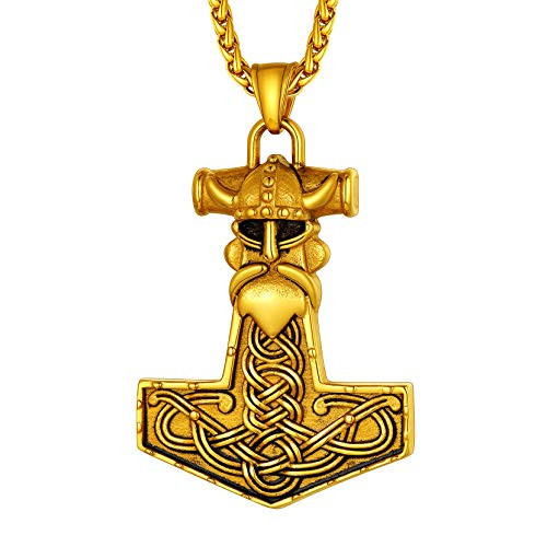 Richsteel Odin Helmet Thor's Hammer Necklace for Men Nordic Viking Mjolnir Necklaces 18K Gold Plated Celtic Knot Amulet Jewelry Richsteel Odin Helmet Thor's Hammer Necklace for Men Nordic Viking Mjolnir Necklaces 18K Gold Plated Celtic Knot Amulet Jewelry