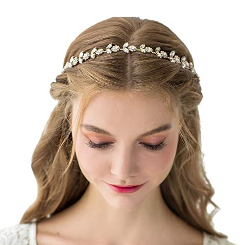 SWEETV Rhinestone Bridal Headband Crystal Wedding Headpiece Gold Hair Accessories for Bride Bridesmaid Flower Girl SWEETV Rhinestone Bridal Headband Crystal Wedding Headpiece Gold Hair Accessories for Bride Bridesmaid Flower Girl