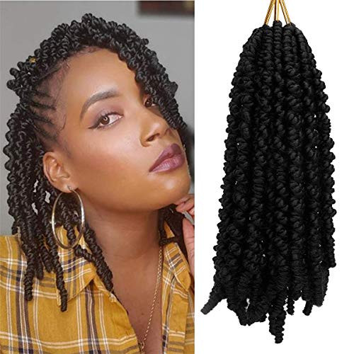 3 Packs Short Curly Spring Twist Braids Synthetic Crochet Hair Extensions 10 inch Ombre Crochet Twist Braids Fluffy Curly Bomb Twist Braiding Hair Bulk 15 Strands-Pack-1B-