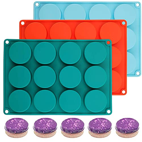 Tosnail 3 Pack 12 Cavity Silicone Molds Baking Molds Chocolate Cookie Molds for Oreo Cookie Dessert Jelly Pudding Candy Cake Biscuit Handmade Resin Soap