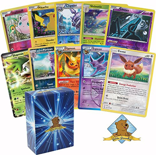 30 Pokemon Card Pack Lot Includes Eevee, 3 Random Eevee Evolutions, 7 Reverse Foils, 3 Holo Rares, 1 Random Ex or Full Art Ultra Rare. Plus Bonus 3 Golden Groundhog Token Counters.