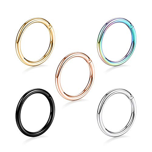 20G Nose Ring Hoop 6mm Nose Ring Septum Jewelry Cartilage Helix Daith Earring Hoop Tragus Helix Rook Daith Snug Piercing Jewelry Lip Rings Septum Ring Septum Clicker Surgical Steel 5Pcs