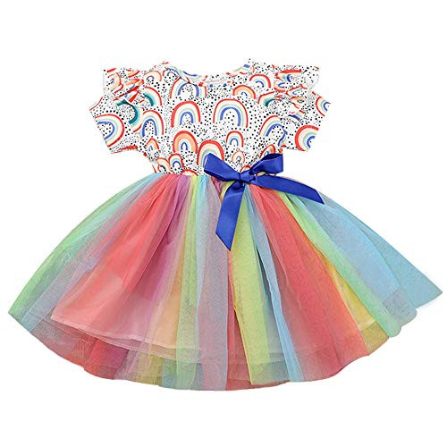 Baby Girl Clothes Toddler Girl Tutu Dress Short Sleeves Rainbow Bow Tulle Skirts A-line Dress Special Tulle -Rainbow 18-Months- Baby Girl Clothes Toddler Girl Tutu Dress Short Sleeves Rainbow Bow Tulle Skirts A-line Dress Special Tulle -Rainbow 18-Months-