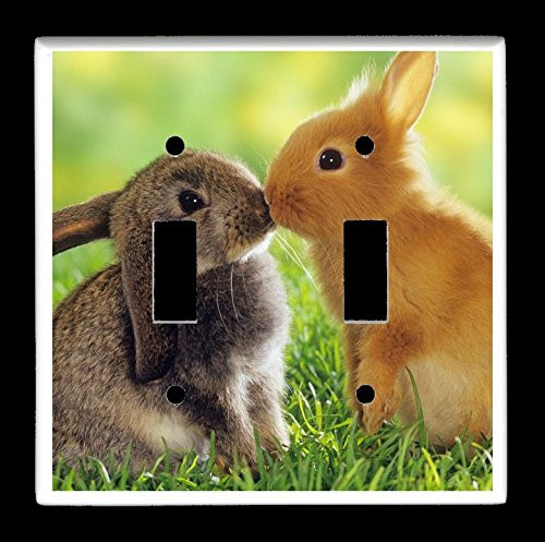 Double Toggle -2-toggle- Light Switch Plate Cover - Rabbits - Bunny Rabbit Kiss