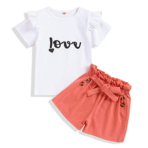 Toddler Baby Girl Summer Clothes Ruffle Letter Printed Short Sleeve Top plus Shorts Baby Girls Summer Outfit Set-Size 100-2-3T- Toddler Baby Girl Summer Clothes Ruffle Letter Printed Short Sleeve Top plus Shorts Baby Girls Summer Outfit Set-Size 100-2-3T-