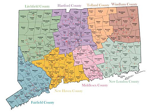 Detailed Administrative map of Connecticut Vivid Imagery Laminated Poster Print-17 Inch by 22 Inch Laminated Poster With Bright Colors And Vivid Imagery