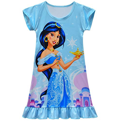 WNQY Little Girls Princess Dress Toddler Princess Cartoon Casual Short Sleeve Shirtdress -Light Blue 1 2-3T-