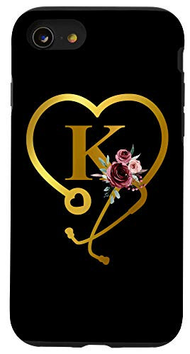 iPhone SE -2020- - 7 - 8 Personalized Gift for Nurse Doctor Initial Letter K Black Case
