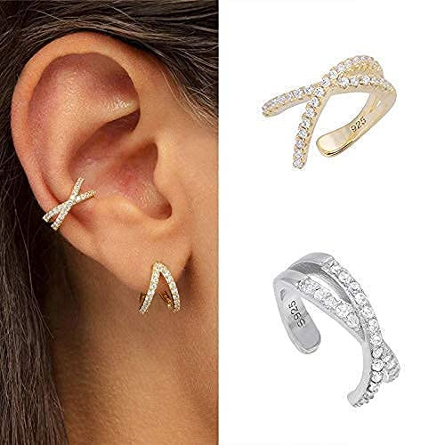 1 pcs 925 Sterling Silver Cross Ear Cuff Non Pierced Earrings for Women Micro Pave CZ Small Clip on Earrings Cartilage Jewelry