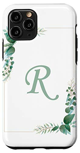 iPhone 11 Pro Letter R Floral Frame Name Initial Cute Flower Lover Gifts Case