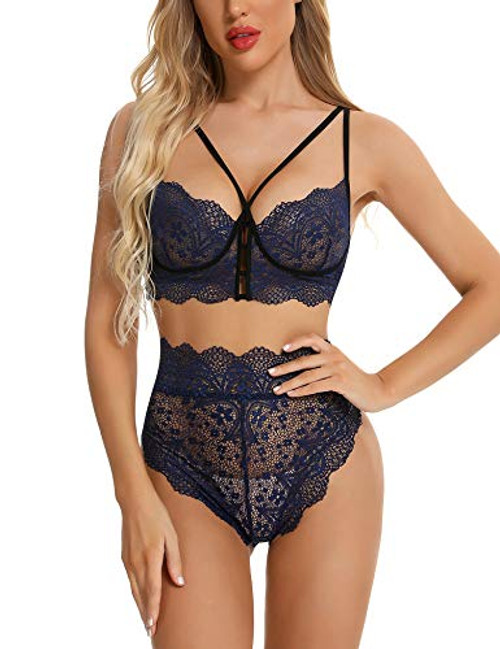 klier Women Sexy Lingerie Set Lace Bra and Panty Sets 2 Piece Strappy Babydoll Valentine's Day Lingerie Bodysuit Navy Blue klier Women Sexy Lingerie Set Lace Bra and Panty Sets 2 Piece Strappy Babydoll Valentine's Day Lingerie Bodysuit Navy Blue