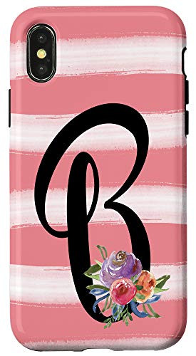 iPhone X-XS Letter B Roses Monogram Coral And White Watercolor Case