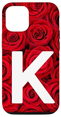 iPhone 12-12 Pro Letter K Initial Monogram Red Rose Floral Women Girl Gift Case
