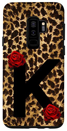 Galaxy S9 plus Letter K Initial Monogram Leopard Cheetah Red Rose Gift Case