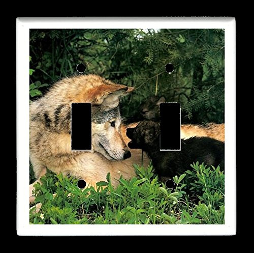 Double Toggle -2-toggle- Light Switch Plate Cover - Wolf Wolves - Wolf and Pup