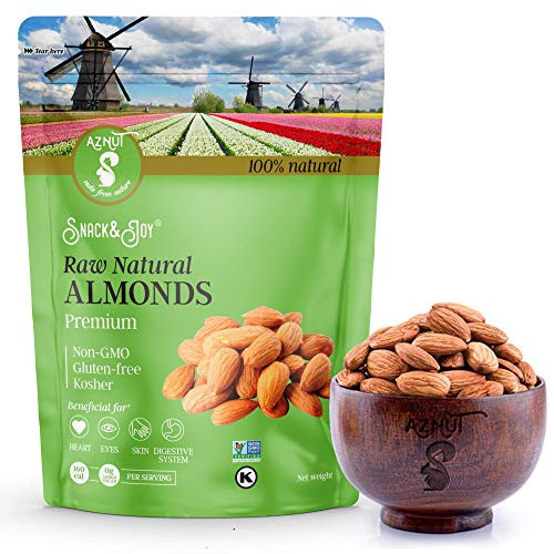 AZNUT Raw Almonds Compares to Organic Almonds 100 percent Natural Premium Quality Gluten Free Non-GMO Project Certified Kosher Certified Resealable Bag 2 LB