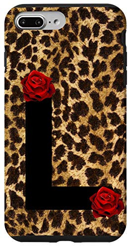 iPhone 7 Plus-8 Plus Letter L Initial Monogram Leopard Cheetah Red Rose Gift Case