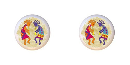 SET OF 2 KNOBS - Kokopelli - Southwest Southwestern - DECORATIVE Glossy CERAMIC Cupboard Cabinet PULLS Dresser Drawer KNOBS