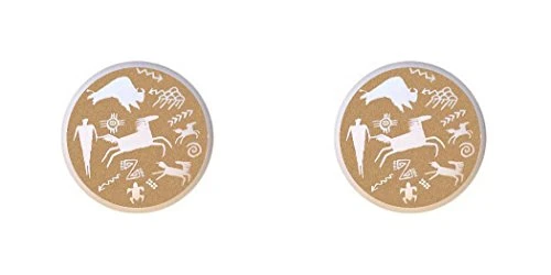 SET OF 2 KNOBS - Petroglyph - Southwest Southwestern - DECORATIVE Glossy CERAMIC Cupboard Cabinet PULLS Dresser Drawer KNOBS