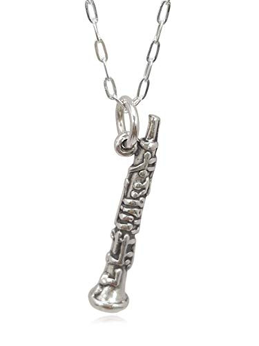 Sterling Silver Oboe Musical Instrument 3D Charm Necklace 18"