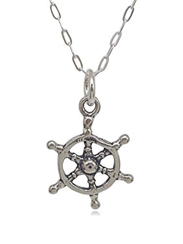 Sterling Silver Tiny Ship Wheel 3D Charm Necklace 18"