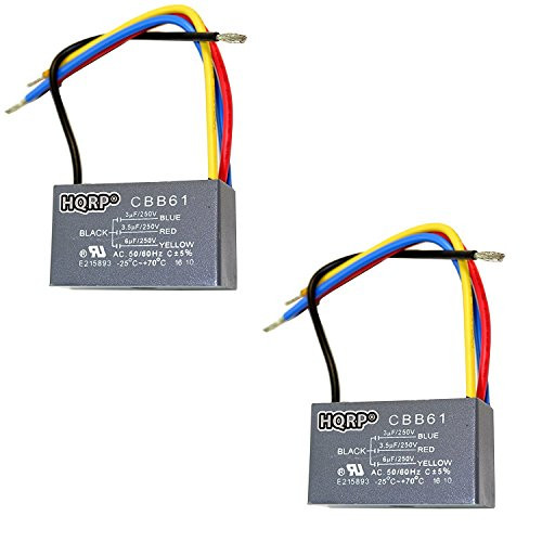 HQRP 2-Pack Ceiling Fan Capacitor CBB61 3uf plus3.5uf plus6uf 4-Wire UL Listed plus HQRP Coaster