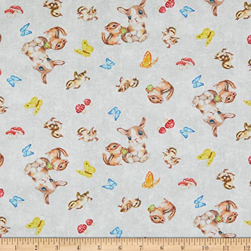 Studio E Fabrics Bunny Meadows Digital Critters Tossed Allover Fabric Off White