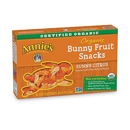 Annie's Organic Bunny Fruit Snacks, Sunny Citrus, 5 Pouches, 0.8 oz Each (Pack of 4)