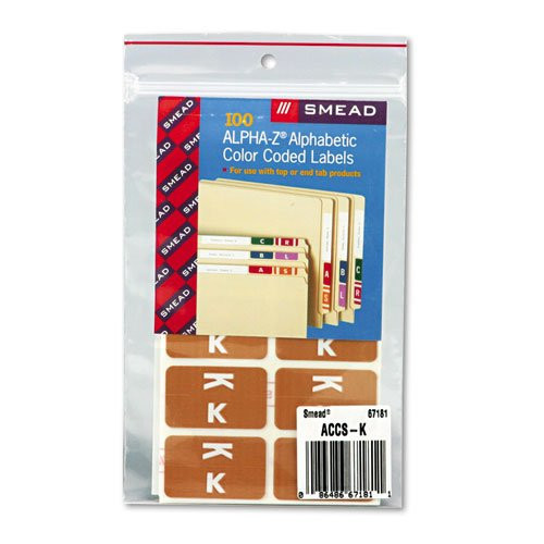 Smead Alpha-Z Color-Coded Second Letter Labels Letter K Light Brown 100-Pack