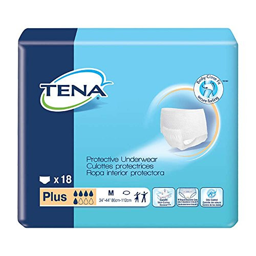 TENA Protective Underwear Plus Absorbency Medium Waist-Hip 34" - 44"-Pack of 18