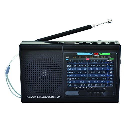 SuperSonic 9 Band Bluetooth Radio with AM/FM and SW1-7,  Black (SC-1080BT)