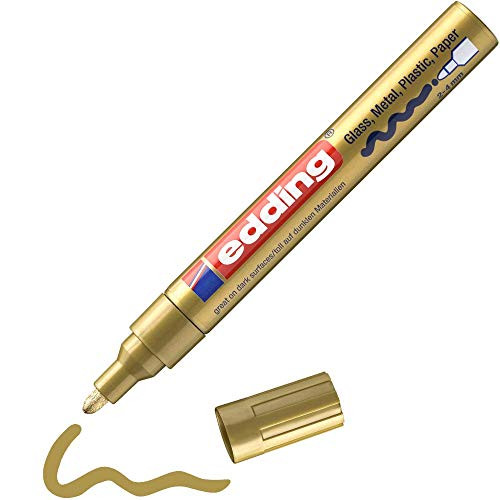 edding 750 Glanz-Lack-Marker Rundspitze - Kreatives gestalten von fast allen Oberflächen -Z.B. Glas Karton Dunkles Papier Keramik Stein- gold