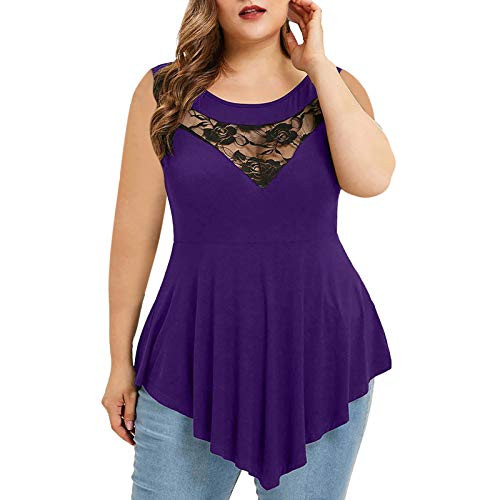 Women's V Neck Lace Trim Tank Tops Blouse Floral Lace Tops O-Neck Summer Sleeveless Tunic Shirts Plus Size S-5X -Purple XXXXXL- Women's V Neck Lace Trim Tank Tops Blouse Floral Lace Tops O-Neck Summer Sleeveless Tunic Shirts Plus Size S-5X -Purple XXXXXL-
