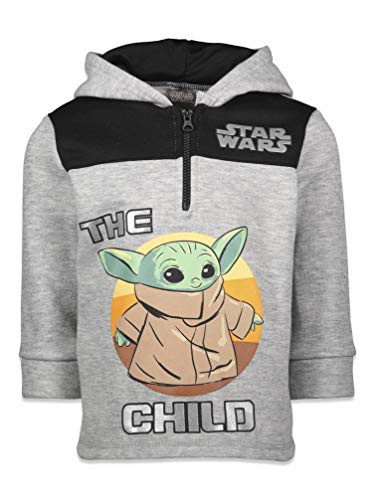 Star Wars The Mandalorian Baby Yoda Big Boys Fleece Half Zip Pullover Hoodie Gray 14-16
