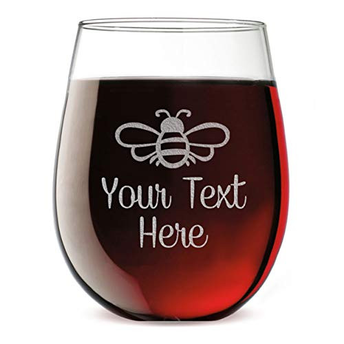 Personalized Etched 17oz Stemless Wine Glass Bee Your Text Here