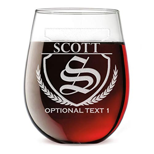 Personalized Etched Monogram 17oz Stemless Wine Glass Scott