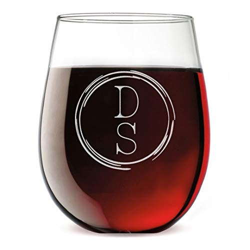 Personalized Etched Monogram 17oz Stemless Wine Glass DS Monogram