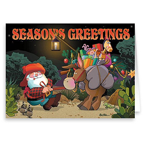 Santa and Stubborn Burro Funny Christmas Card - 18 Western Christmas Cards and Envelopes Santa and Stubborn Burro Funny Christmas Card - 18 Western Christmas Cards and Envelopes